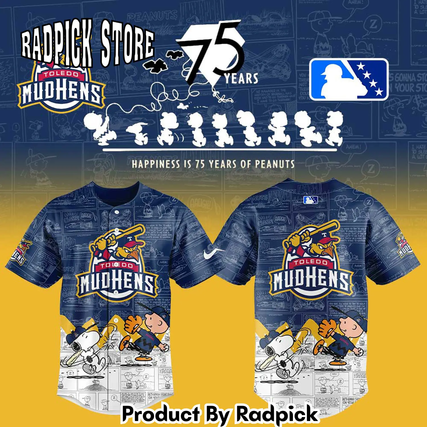 Radpick toledo mud hens 75th anniversary of peanuts baseball jersey rp12728